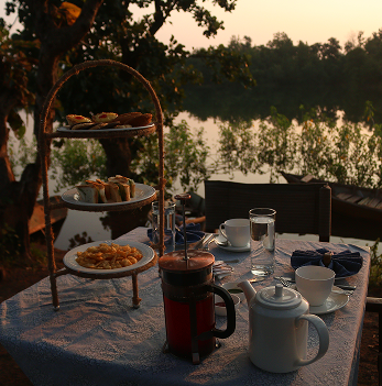 Tea served beside the water
