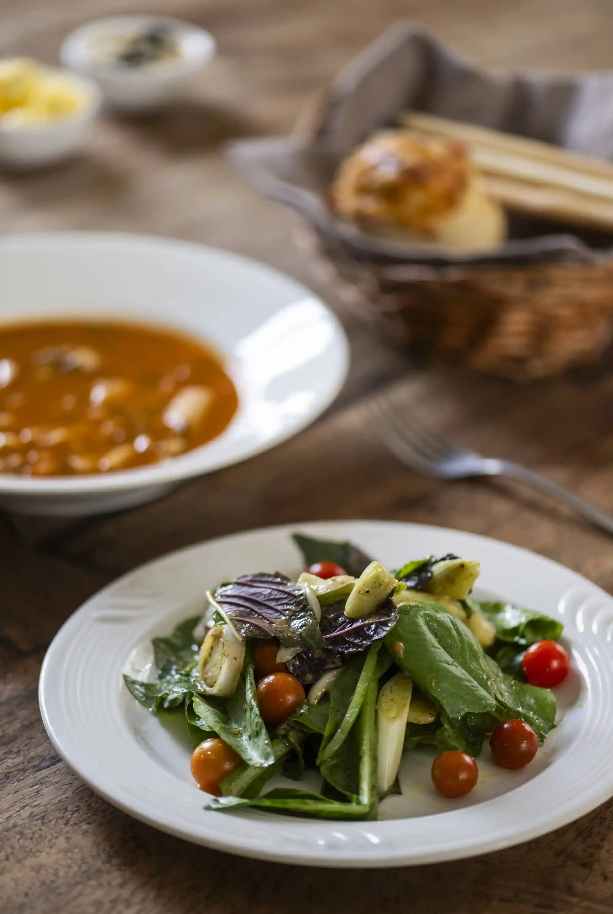 Fresh salad prepared at Forsyth Lodge