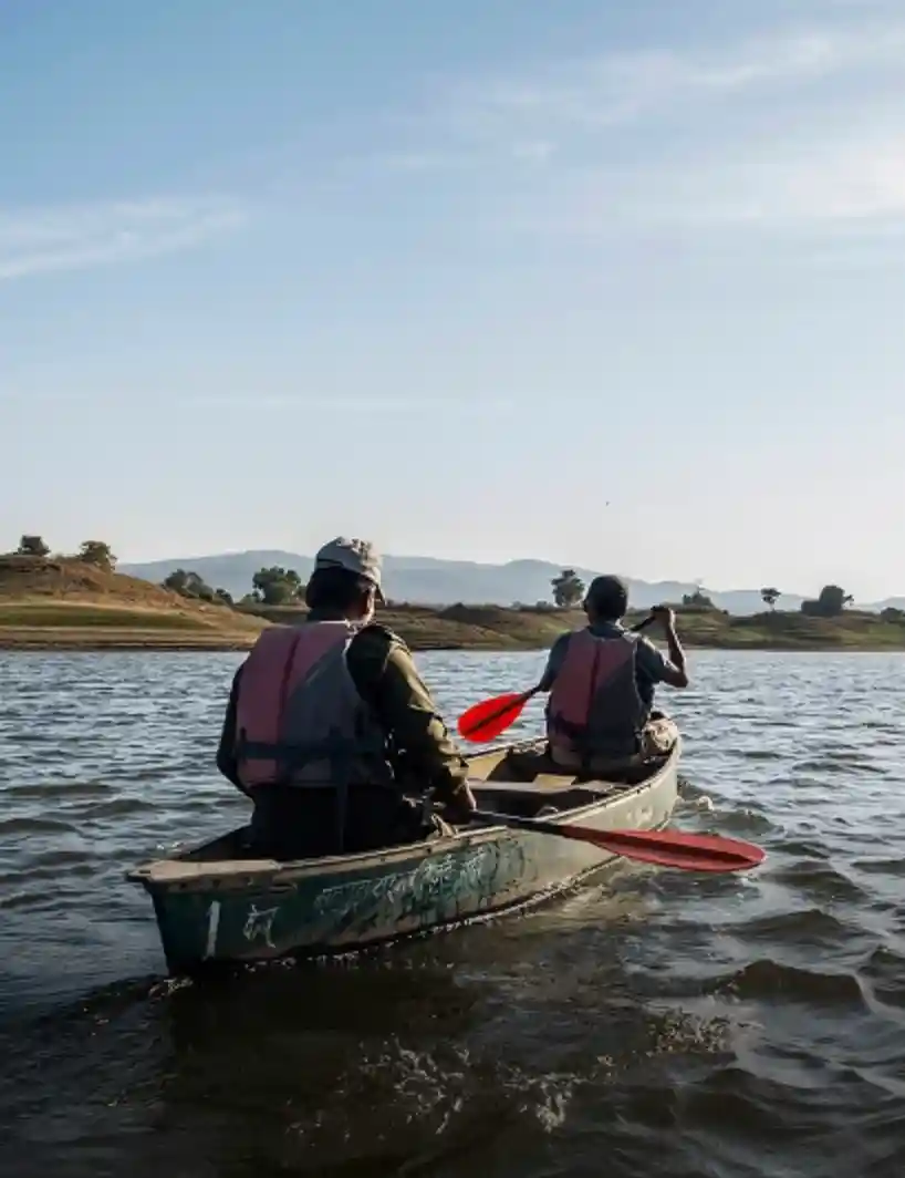 Guests canoeing on the Denwa River