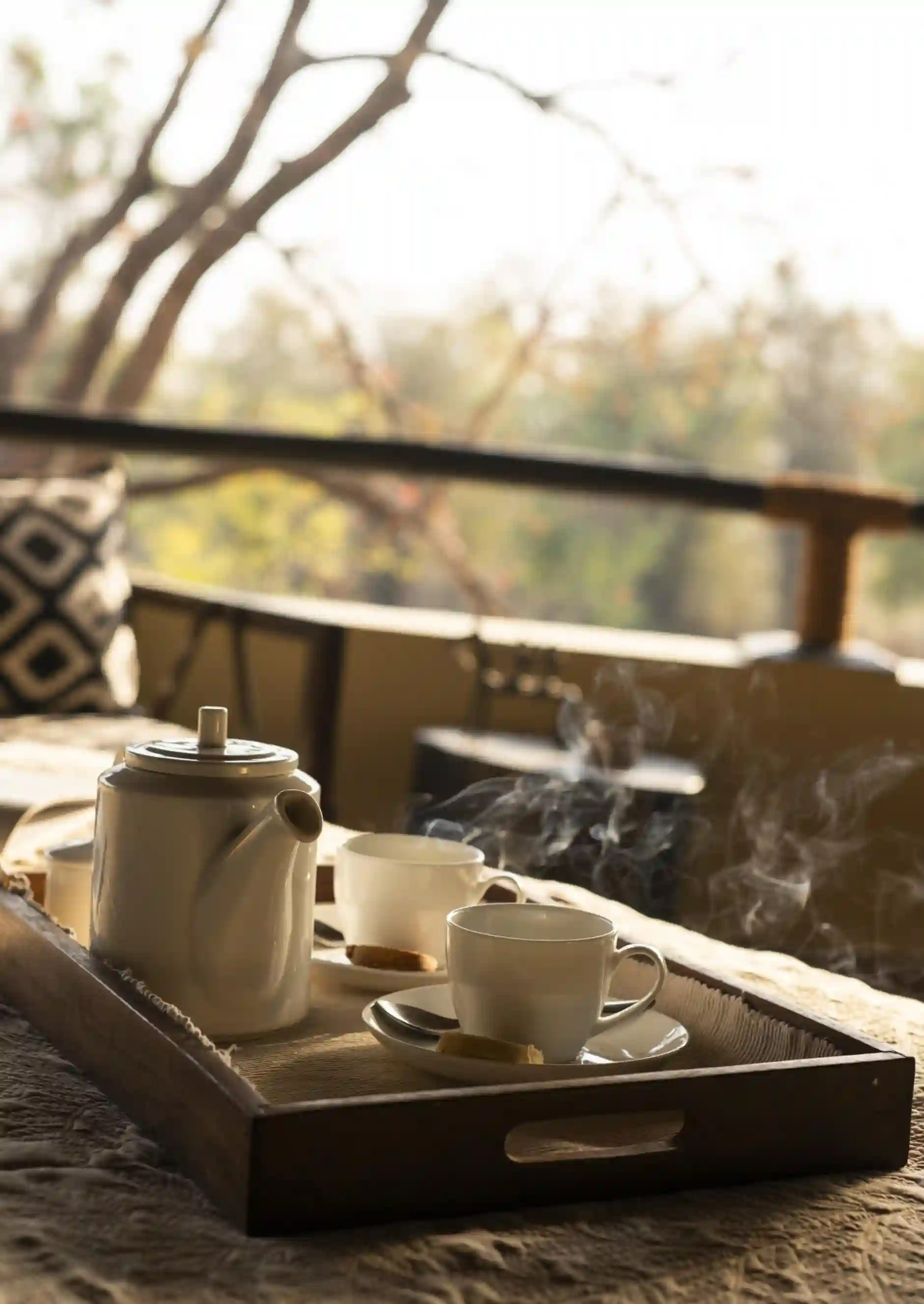 Breakfast served in a cottage sit-out